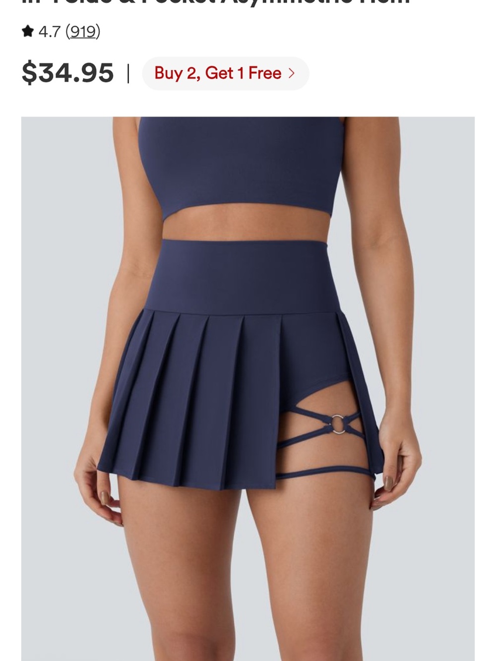 HALARA Navy Blue Pleated Asymmetric Skirt with Side Strap Detail